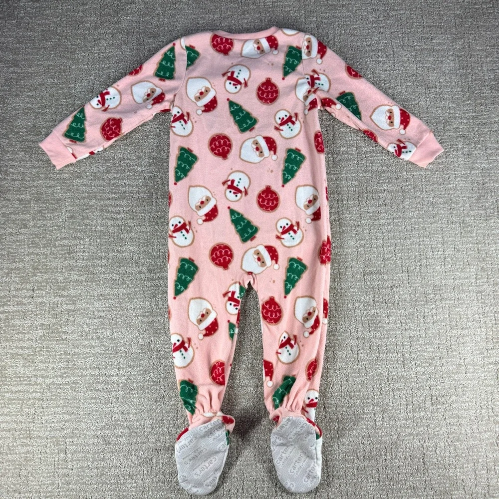 Carter's Child of Mine Footed Pajamas Christmas Santa Pink 2T Fleece Toddler